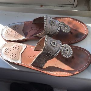 Jack Rogers Tan and Gold Metallic Glitter Sandals